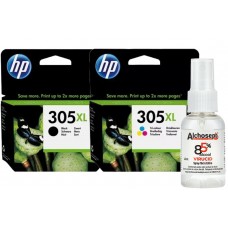 Set Cartus Cerneala HP 305 XL 1x 3YM62AE Negru XL + 1x 3YM63AE Color XL 440 pagini cu Dezinfectant ALCHOSEPT 40 ml