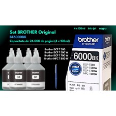 Set Flacon cerneala Brother Original 4x BT6000BK Negru 24000 pagini si pix Schneider