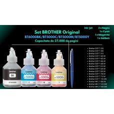 Set Flacon cerneala Brother Original 2xBT6000BK Negru BT5000C Cyan BT5000M Magenta BT5000Y Galben 27000 pagini si pix Schneider