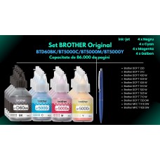Set Flacon cerneala Brother Original 4x BTD60BK Negru 4x BT5000C Cyan 4x BT5000M Magenta 4x BT5000Y Galben 86000 pagini si pix Schneider