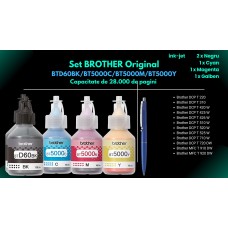 Set Flacon cerneala Brother Original 2xBTD60BK Negru BT5000C Cyan BT5000M Magenta BT5000Y Galben 28000 pagini si pix Schneider